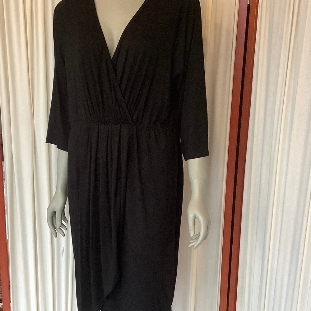 Karen Kane Womens Black Dress Faux Wrap V-Neck 3/4 Sleeve Size 3X